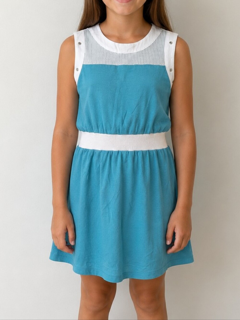 Sandpiper Girls Size 10 Aqua Blue & White Sleeveless Fit & Flare Dress